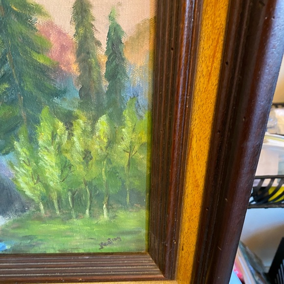 Central Oregon River and Mountains Scene Mid Century Oil Painting - Picture 4 of 7